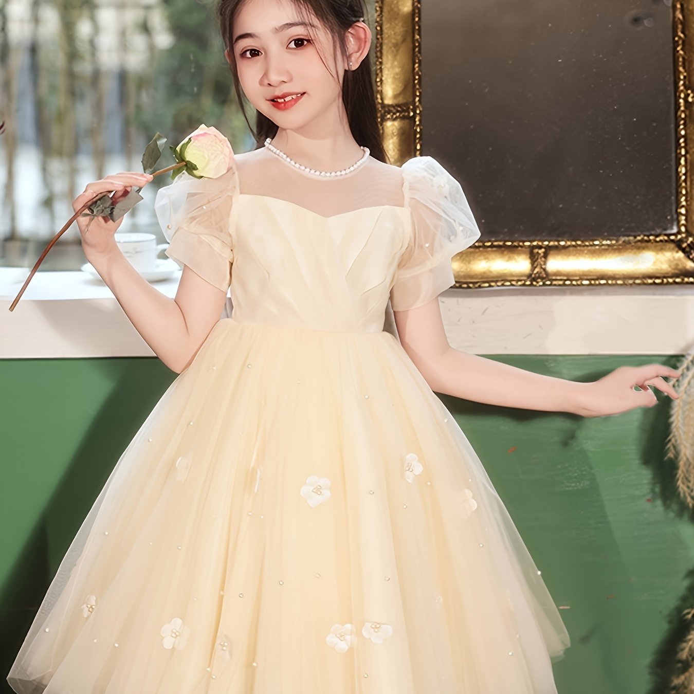 GULULU Girls' Summer Flower Boy Wedding Princess Dress for Children's Day Piano Performance.