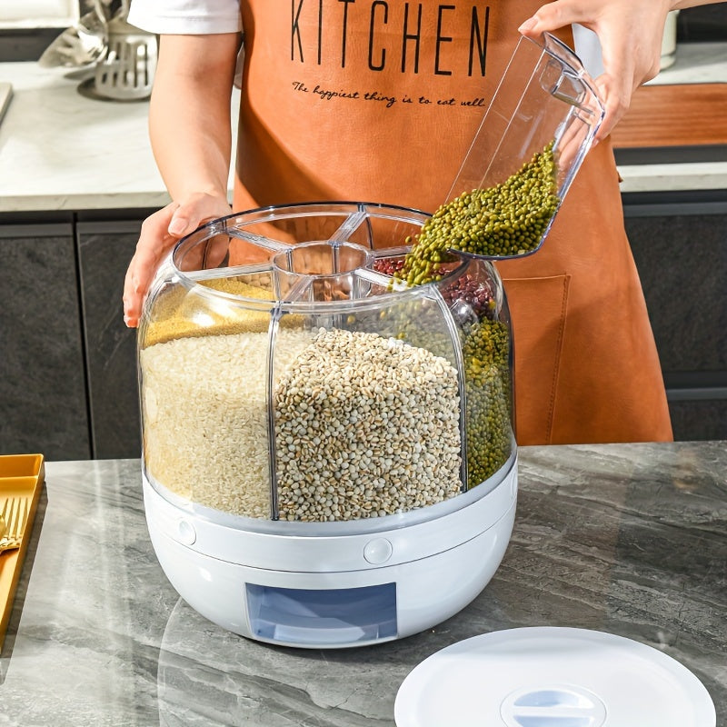 Large-Capacity Rotating Rice Dispenser - Airtight container for grains, dry foods. 5kg/10kg capacity, great for kitchen organization.