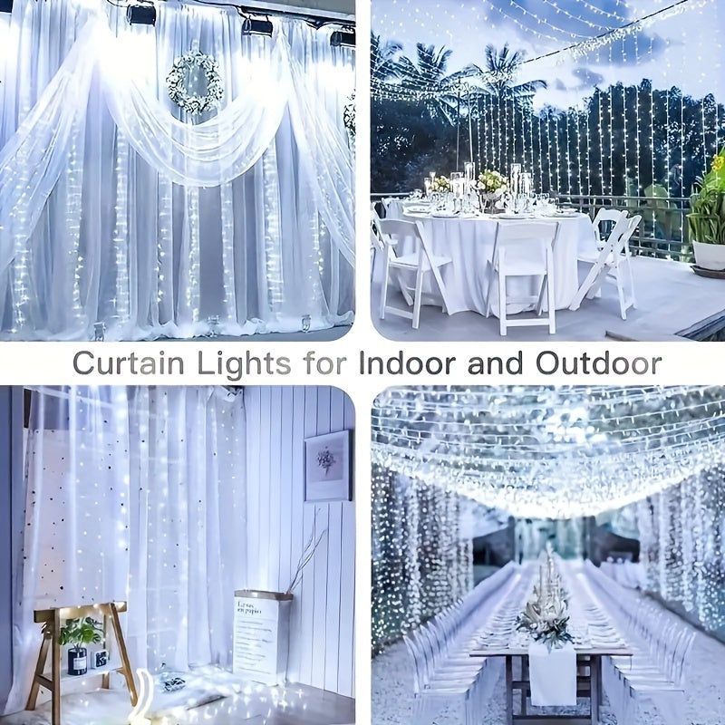 Teenage girl LED curtain string lights with remote control, available in 100/200/300 warm golden LEDs. Perfect for creating a cozy ambiance with a twinkle effect for all occasions. Suitable for indoor and outdoor use. Includes non-rechargeable battery.