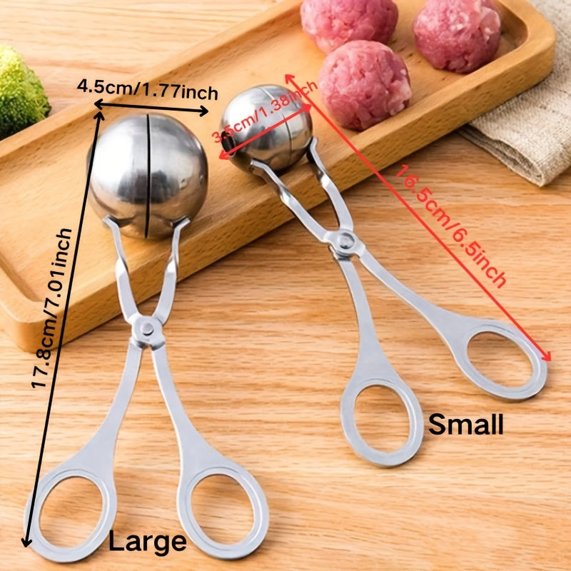 Stainless steel meat ballers with anti-slip handles for making meatballs, rice cakes, cookie dough scoops.