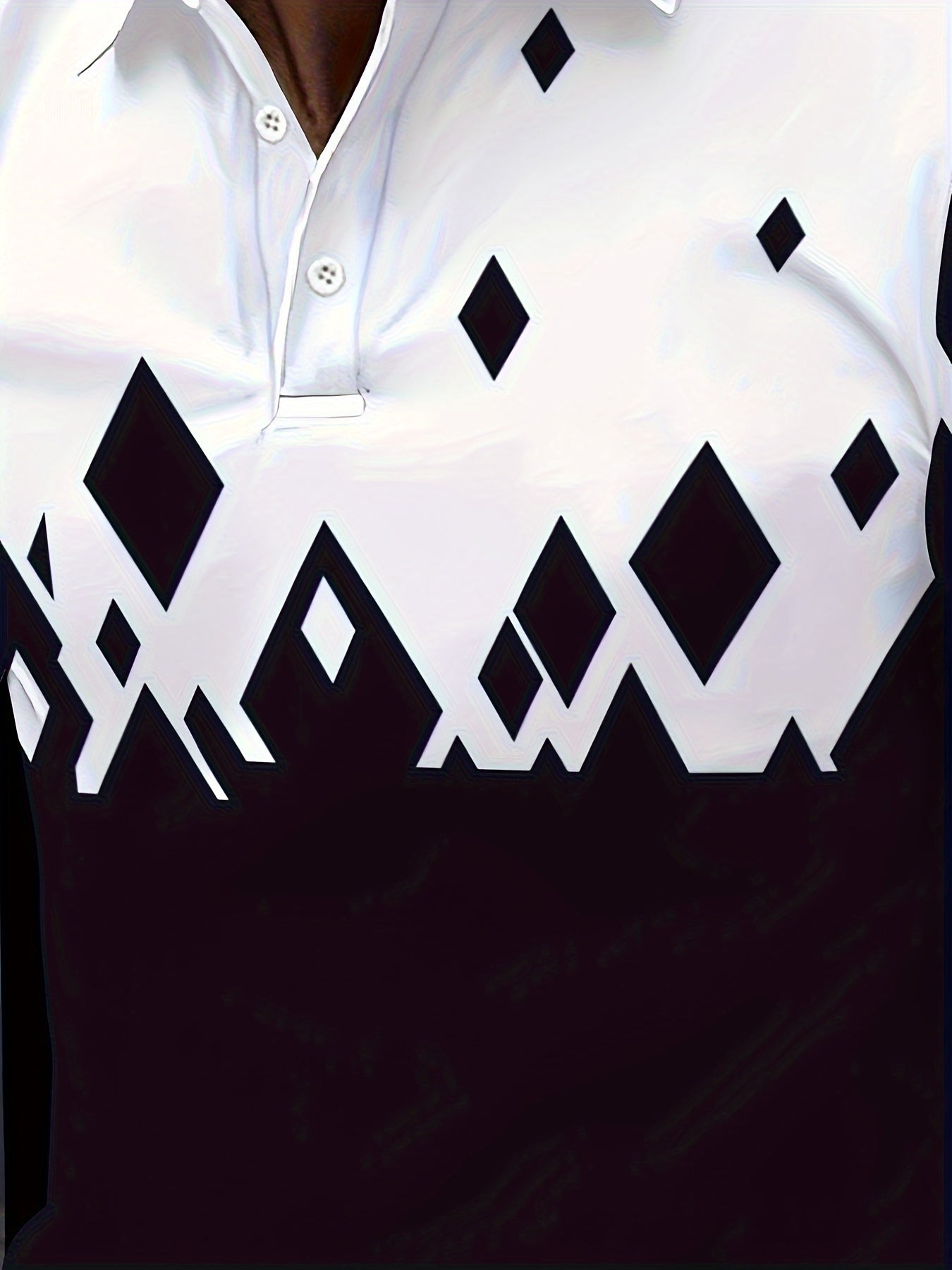 Men's casual long sleeve shirt with abstract geometric pattern, 3D print in polyester blend, button-up collar, ideal for golf and outdoor activities in fall/winter, plus size.