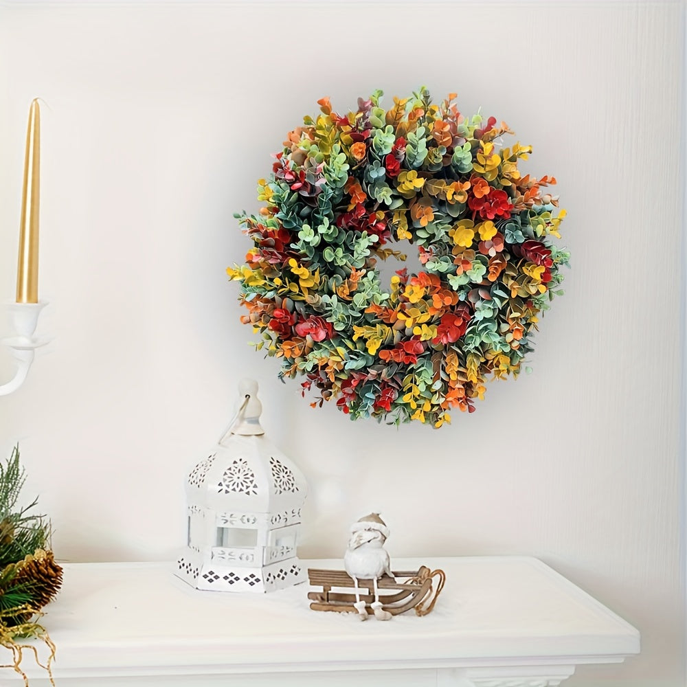 Add a festive touch to your living room decor with this Christmas wreath wall decal. Measuring 29.97cm round, this self-adhesive PVC sticker is perfect for creating a reusable floral art display for the holiday season. Perfect for Christmas and beyond.