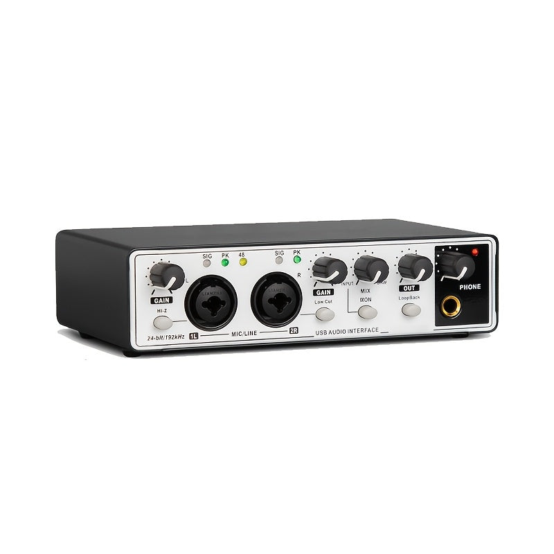 2-channel audio interface sound card with display, recording studio mixer for electric guitar on-site recording, 24Bit/196kHz for music recording, XLR interface with 48 phantom power