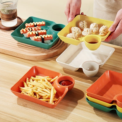 Set of 4 serving platters for appetizers, charcuterie, food, and dessert. Perfect for snacks like chips and sushi. Each plate is 18.54cm X 16.76cm, sturdy and reusable, made from BPA-free material.