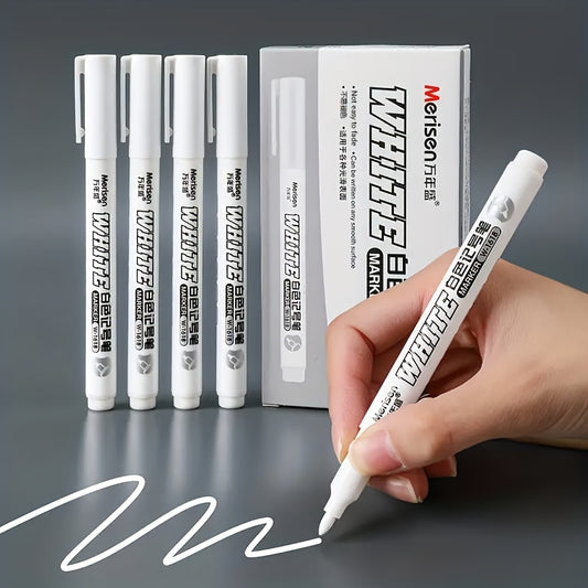 2 white Alcohol Markers: waterproof, oil-based gel ink for tire art, graffiti, wood, and Faux Leather; durable, bold colors for creative designs.