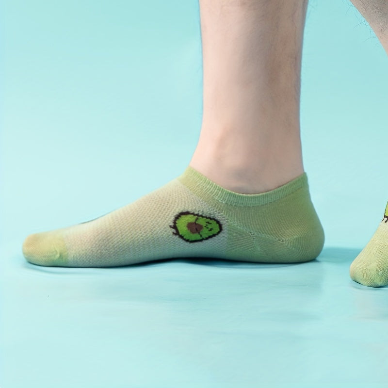 5 pairs of cute and comfy avocado print crew socks for women's ankles.