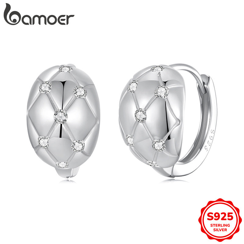 Stylish Women's Hoop Earrings - Timeless Minimalist Design, Crafted from 925 Sterling Silver with Elegant Cubic Zirconia Details, Safe for Sensitive Skin, Ideal for Festivals and Celebrations, Versatile for Any Season, Unique Rhombus Pattern, Lightweight