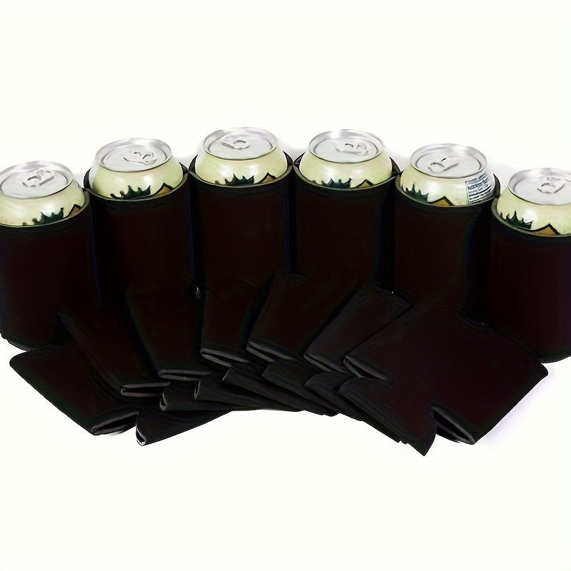 25 customizable black and white can cooler sleeves for 12oz and 16oz cans, perfect for parties, sports events, and outdoor activities.