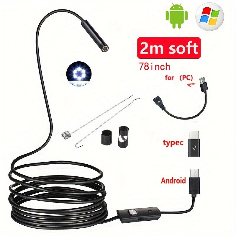 Industrial endoscope camera with 5mm/0.196in diameter for Android phones, ideal for pipeline detection, automotive repair, visual inspections, and air conditioning maintenance, with 1-10m