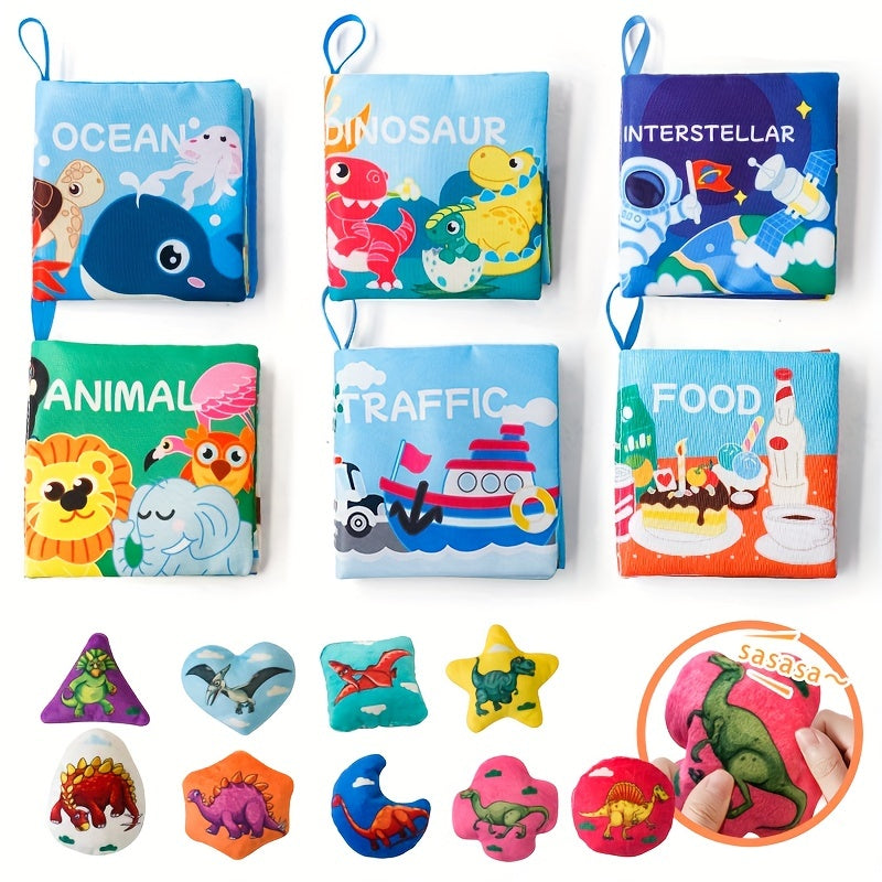 6-piece Baby's Early Education Puzzle Cloth Book Featuring Rustling Sounds, Durable Baby's Cognitive Cloth Book, Includes Ocean, Food, Animals, Space, Dinosaurs, Traffic Themes - Perfect Festival Gifts