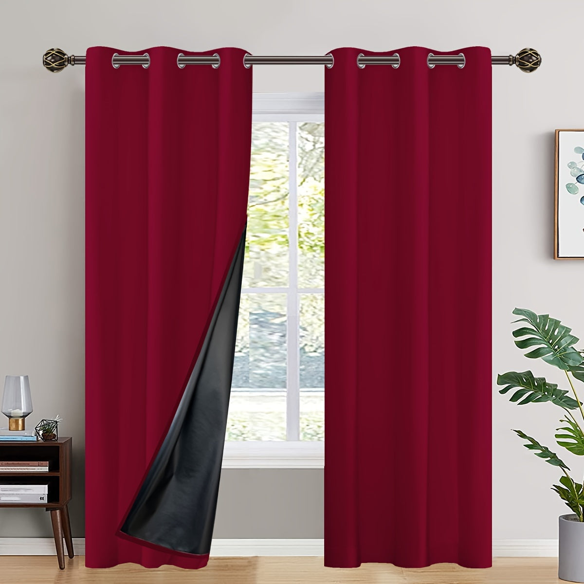 2PC Insulated Blackout Curtains with Coated Insulating Lining - Ideal for Living Room, Bedroom, Kitchen, Bathroom - Perfect for Home and Room Decoration