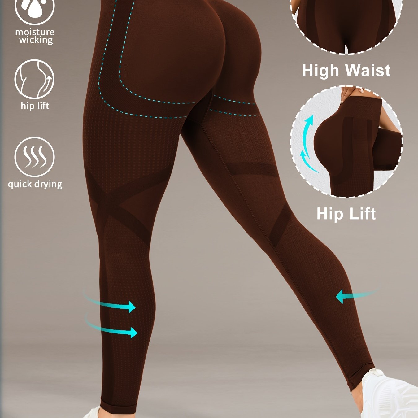 High Waist Butt Lifting Yoga Pants for Women with Moisture-Wicking, Hip Lift Design. Made of 90% Polyamide & 10% Elastane, Machine Washable. All-Season Activewear for Running, Gym & Yoga.