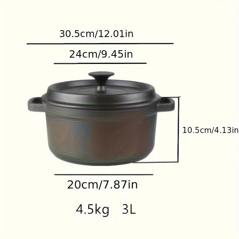 Heavy-duty Cast Iron Stew Pot featuring Two Handles - Durable, Non-Stick, No Coating Necessary for All-Purpose Cooking