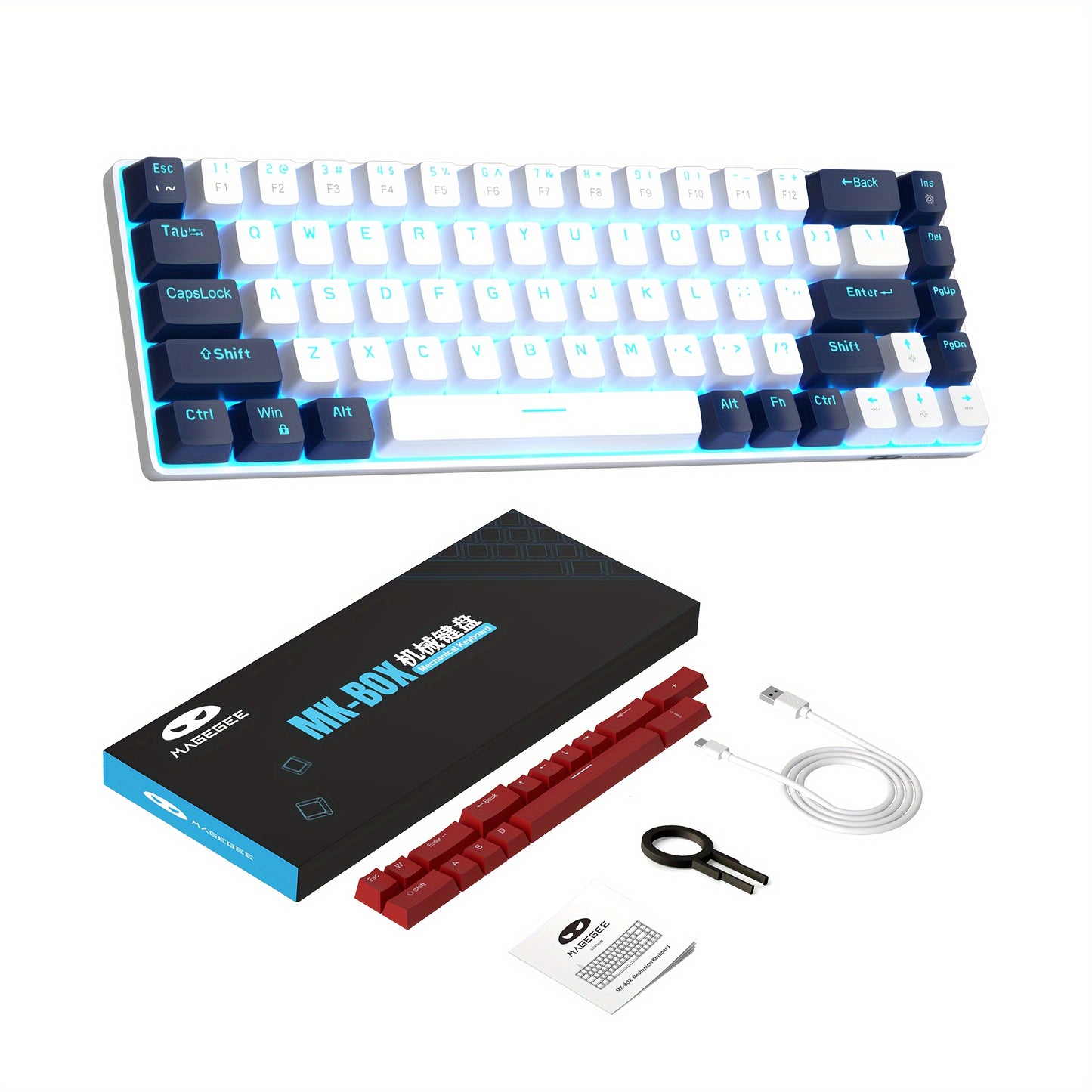 MAGEGEE Compact 60% Mechanical Gaming Keyboard with Blue Switches, LED Backlit, Ergonomic Design for Windows, Laptop, PC, Mac - Portable & Sleek Black Finish.