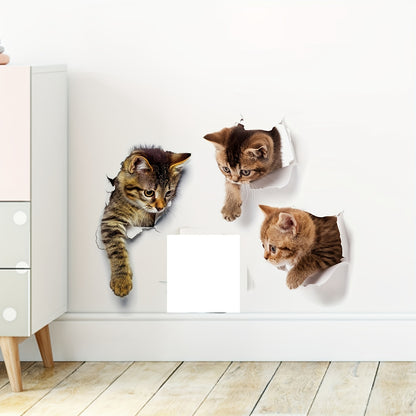 Set of 3 cat wall decals - removable, waterproof PVC stickers for home decor.