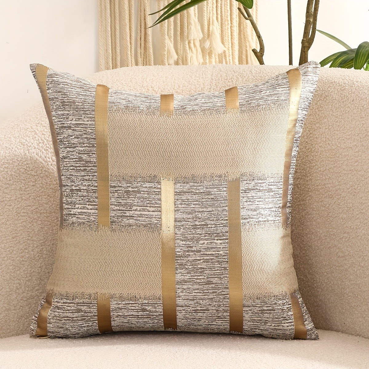 Set of 2 Elegant Geometric Pattern Throw Pillow Covers in Black, White, and Golden - Made of Luxurious Silk Jacquard with Zip Closure - Designed for Living Room Sofa Decor - Hand Wash Only - Perfect Addition to Your Couch