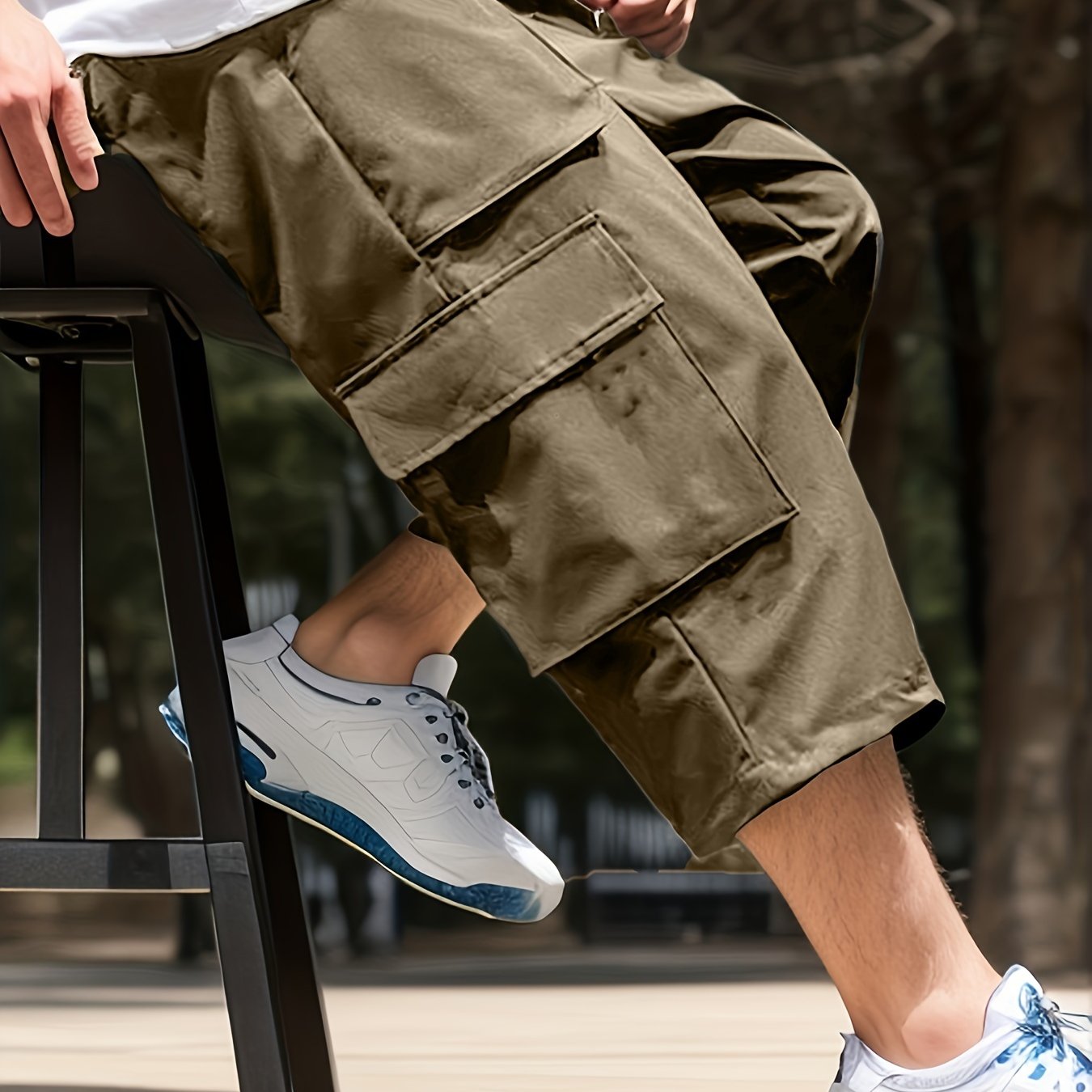 Stylish Capri Cargo Pants for Plus Size Men, with Multiple Pockets, Ideal for Outdoor Activities