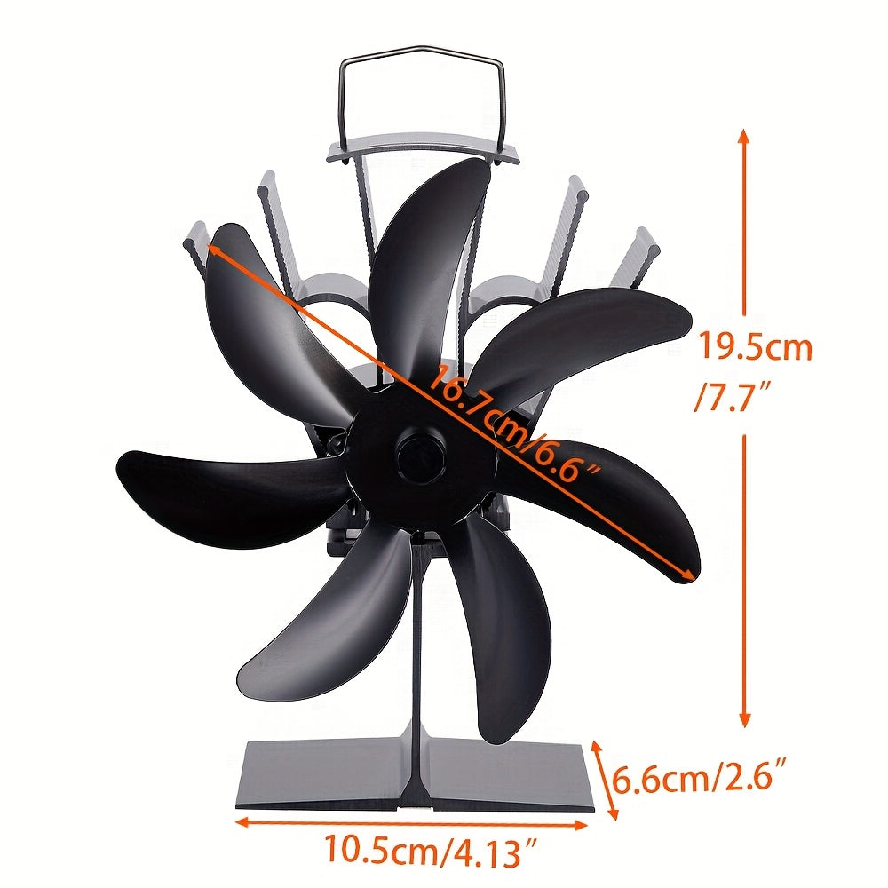 Get the new 2024 Black 7-Blade Metal Stove Fan for your home heater or outdoor camping stove. This portable exhaust air circulation fan does not require electricity and comes with multiple components for easy use.