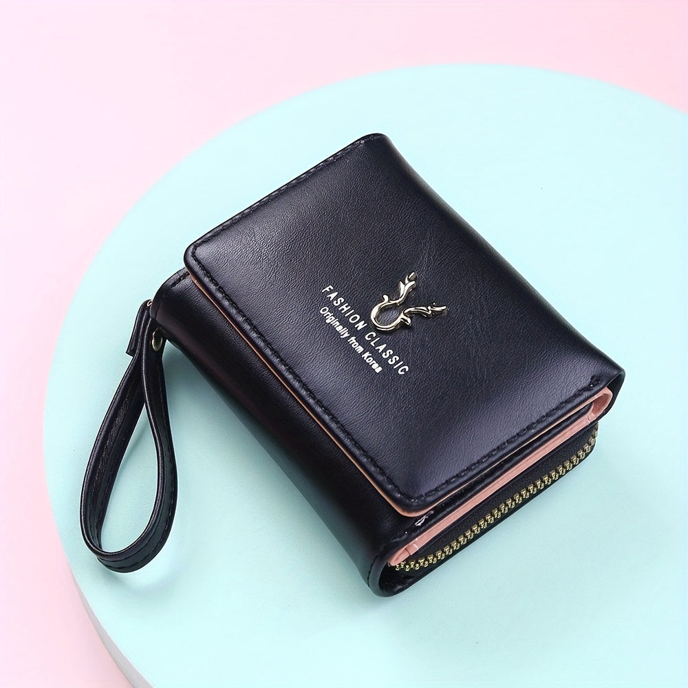 Women's versatile minimalist trifold short wallet with coin purse and credit card holder.