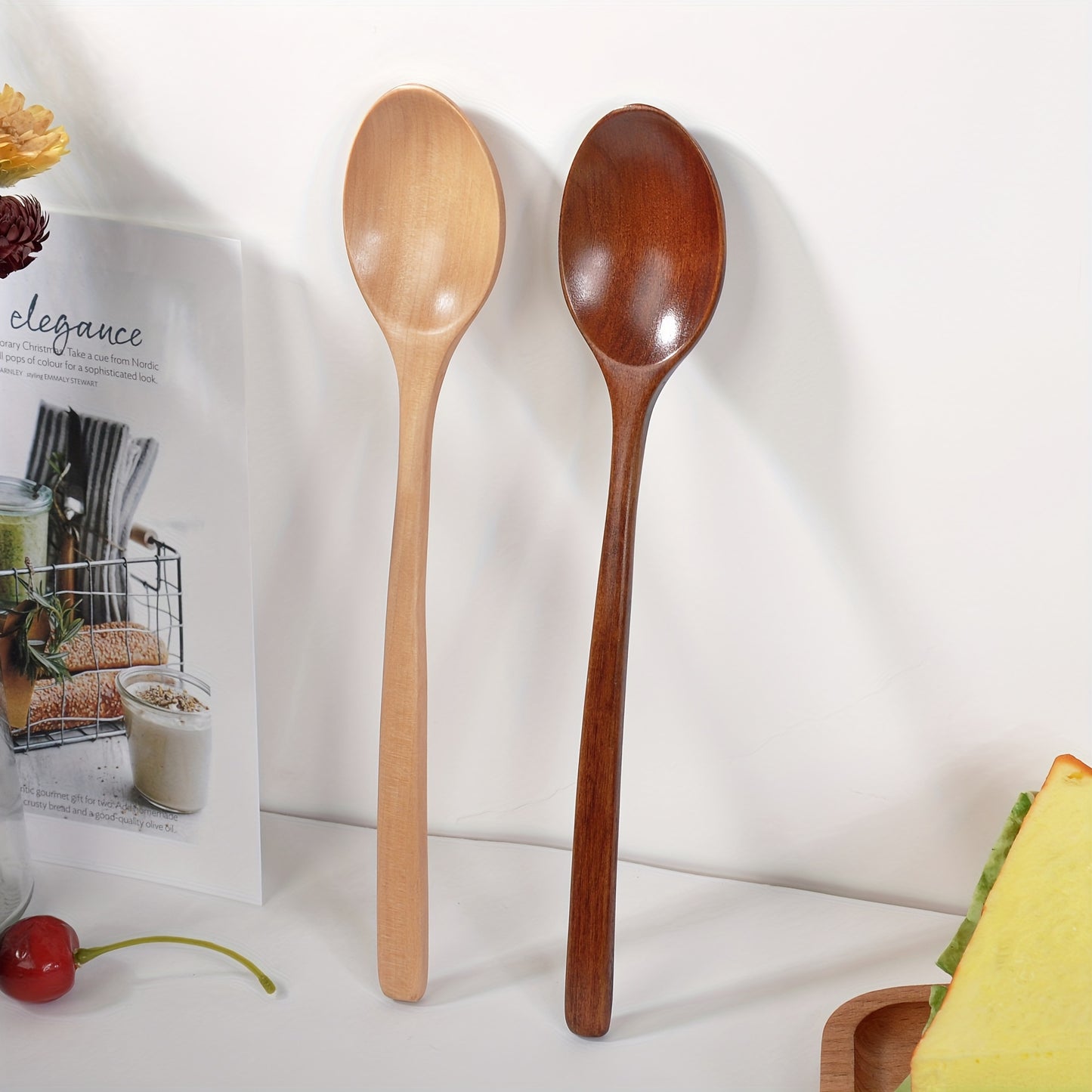 Multi-purpose 23.5cm long-handle wooden spoon ideal for kitchen, restaurant, camping, and picnics.