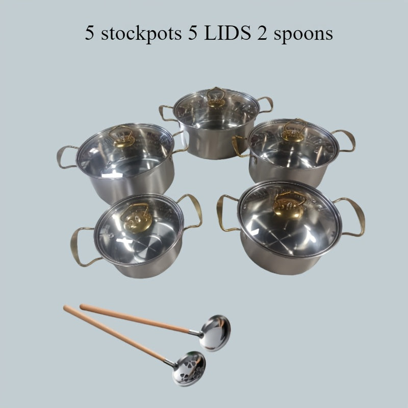 Set of 12 high-quality pots made of 400 stainless steel, suitable for use on induction cookers and gas stoves. This practical and durable pot set is perfect for any household and provides versatile cooking options.