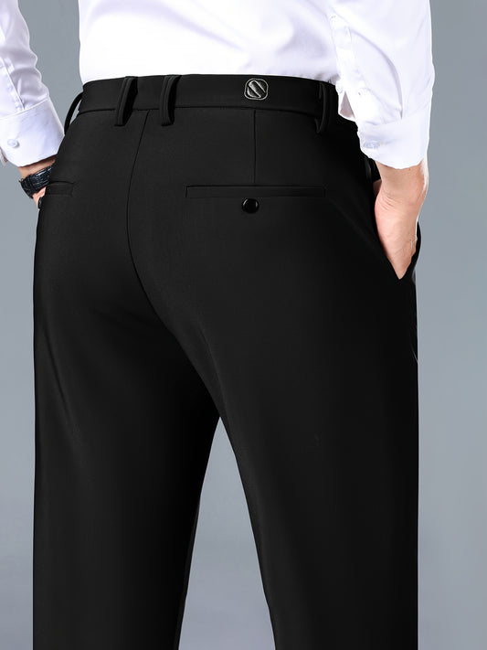 Slim fit stretchy men's pants suitable for both business and casual wear.