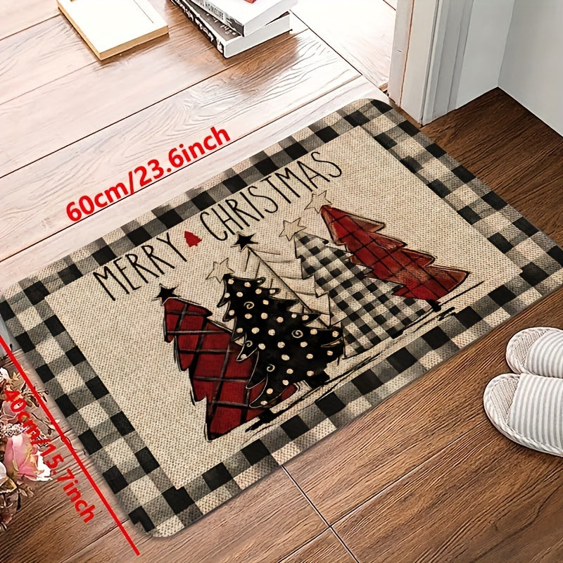 Retro kitchen mat with seasonal and holiday patterns in white and black, suitable for multiple rooms and home decoration.