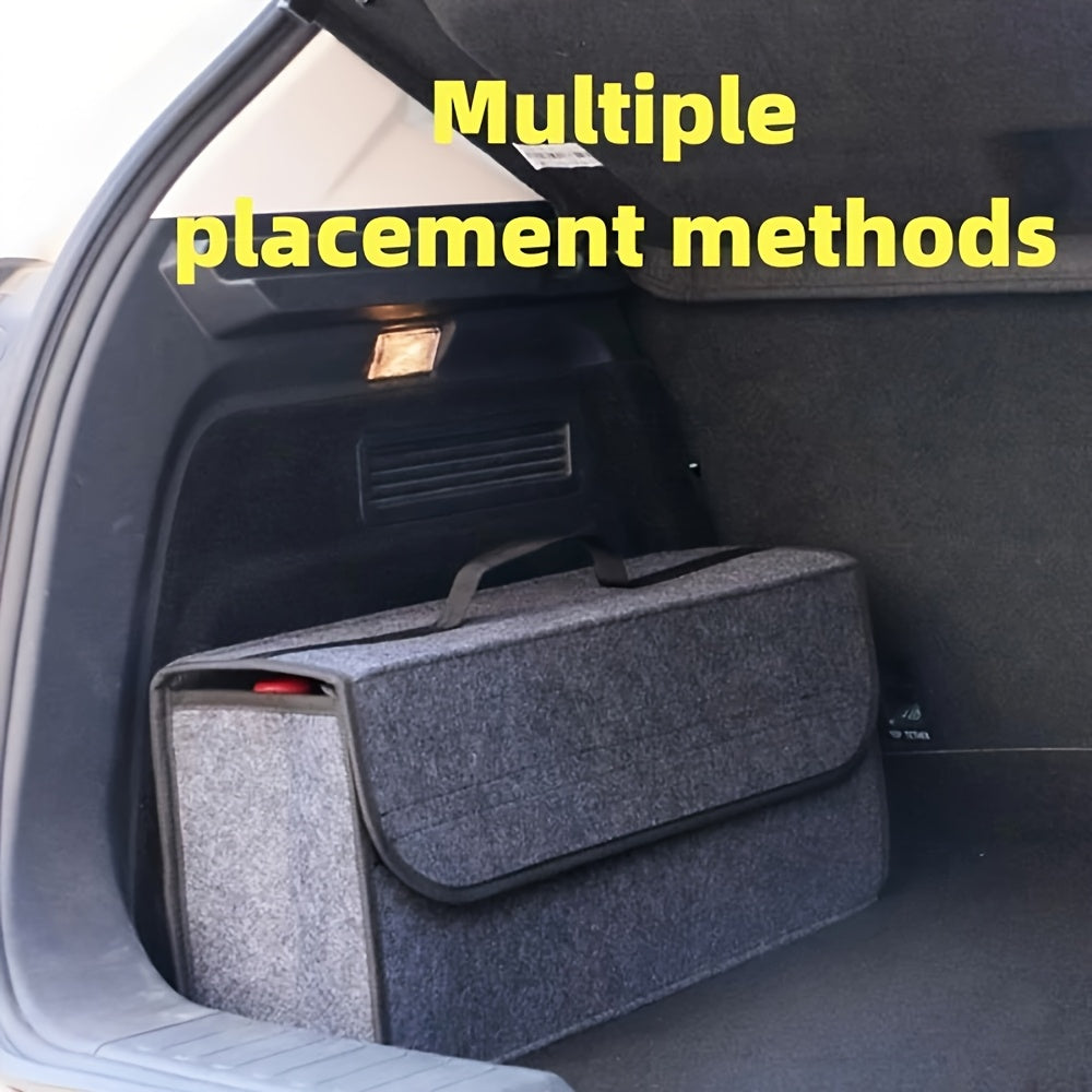 Foldable premium fiber car trunk organizer with handle for large capacity vehicle organization.