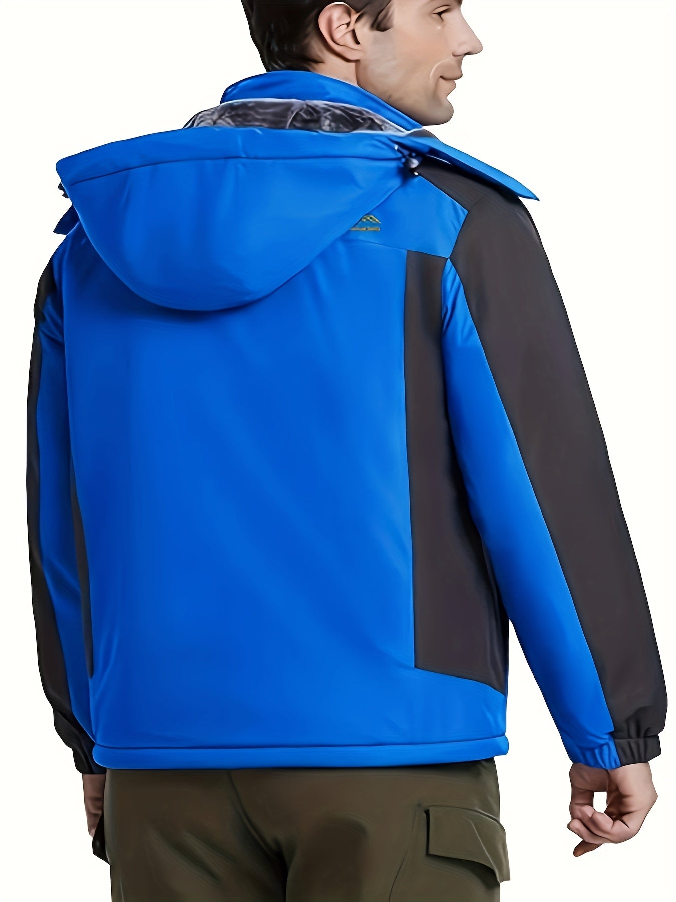 Men's winter outdoor jacket with detachable hood, warm long sleeves, multi-pocket breathable hiking raincoat made of comfortable and durable polyester fabric. Ideal for skiing, sports