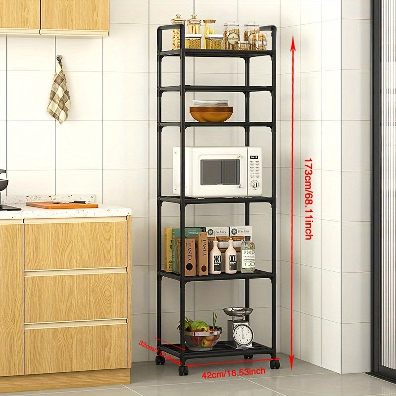 Kitchen Storage Rack with Wheels - Easy to Assemble, Space-Saving Storage Solution for Kitchen, Bathroom, and Living Room - Strong and Sturdy Metal Design with 6 Tiers