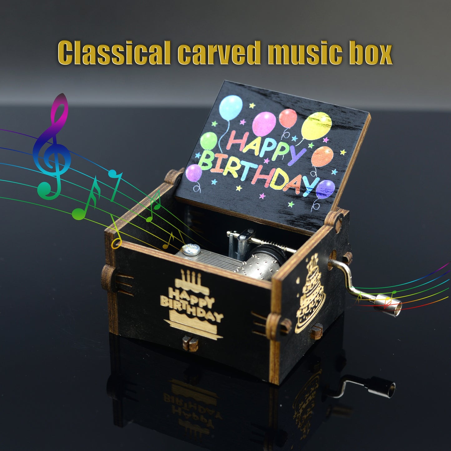 Wooden Hand Crank Happy Birthday Music Box for Special Occasions.