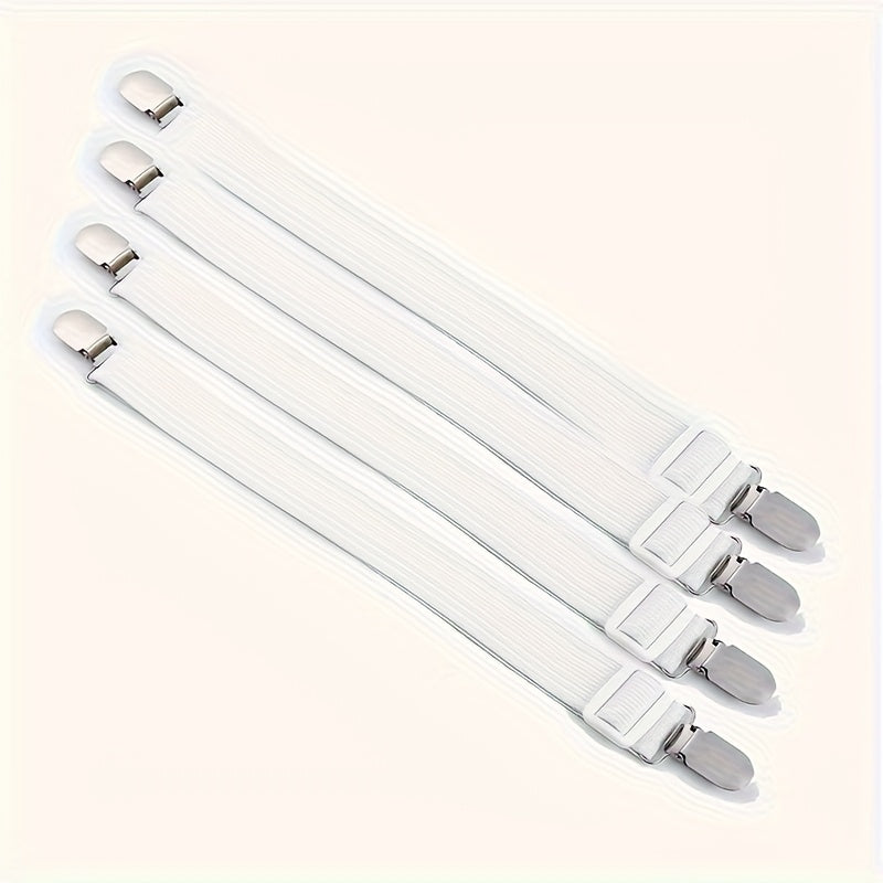 Adjustable Bed Sheet Grippers - Set of 4, Non-Slip Secure Clips, Made from Durable Polyester, Simple Installation, Universally Fits Mattress Sizes, Available in White, Black, Pink, Khaki, and Light Blue - Perfect for Beds and Sofas