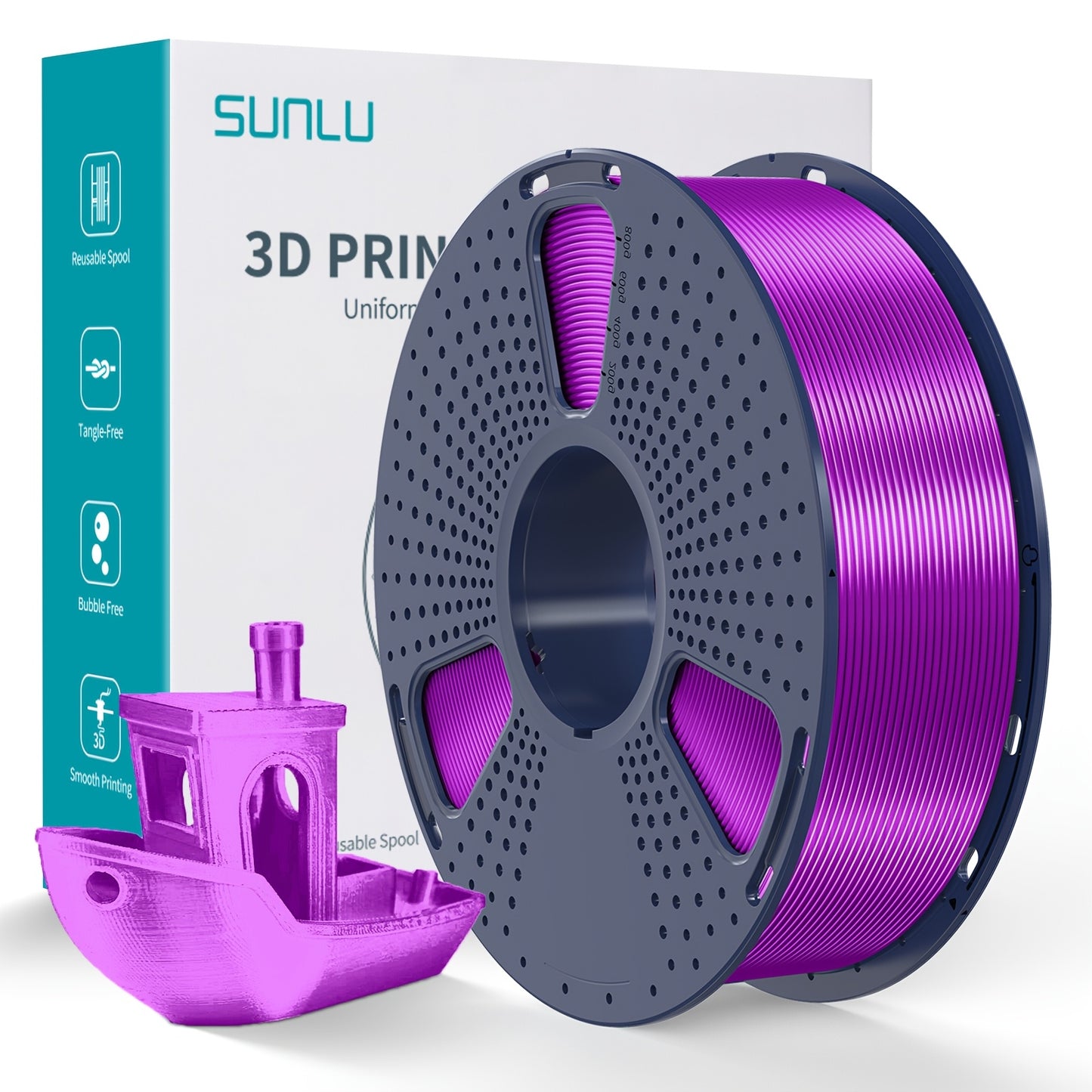 1kg of SUNLU Shiny PLA 3D Printer Filament, 1.75mm, with Smooth Surface and Dimensional Accuracy +/- 0.02mm in Light Golden Color.