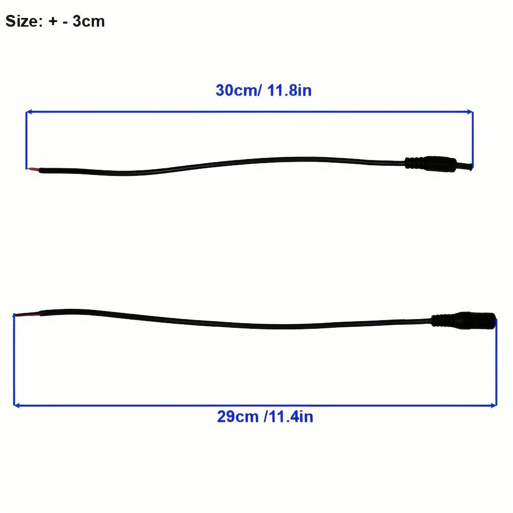 5 pairs of 12V 5.5x2.1mm male and female DC power socket jacks with black DIY DC cables.