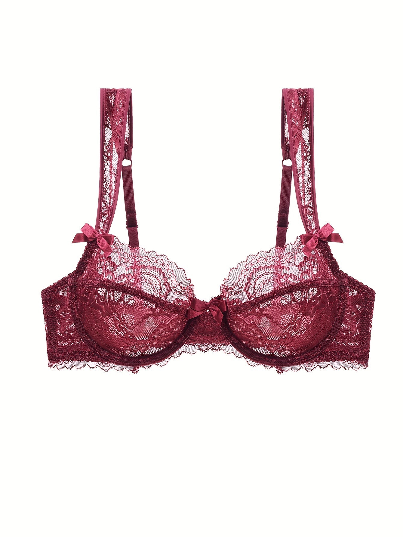 Seductive lace lingerie set with bow decoration.