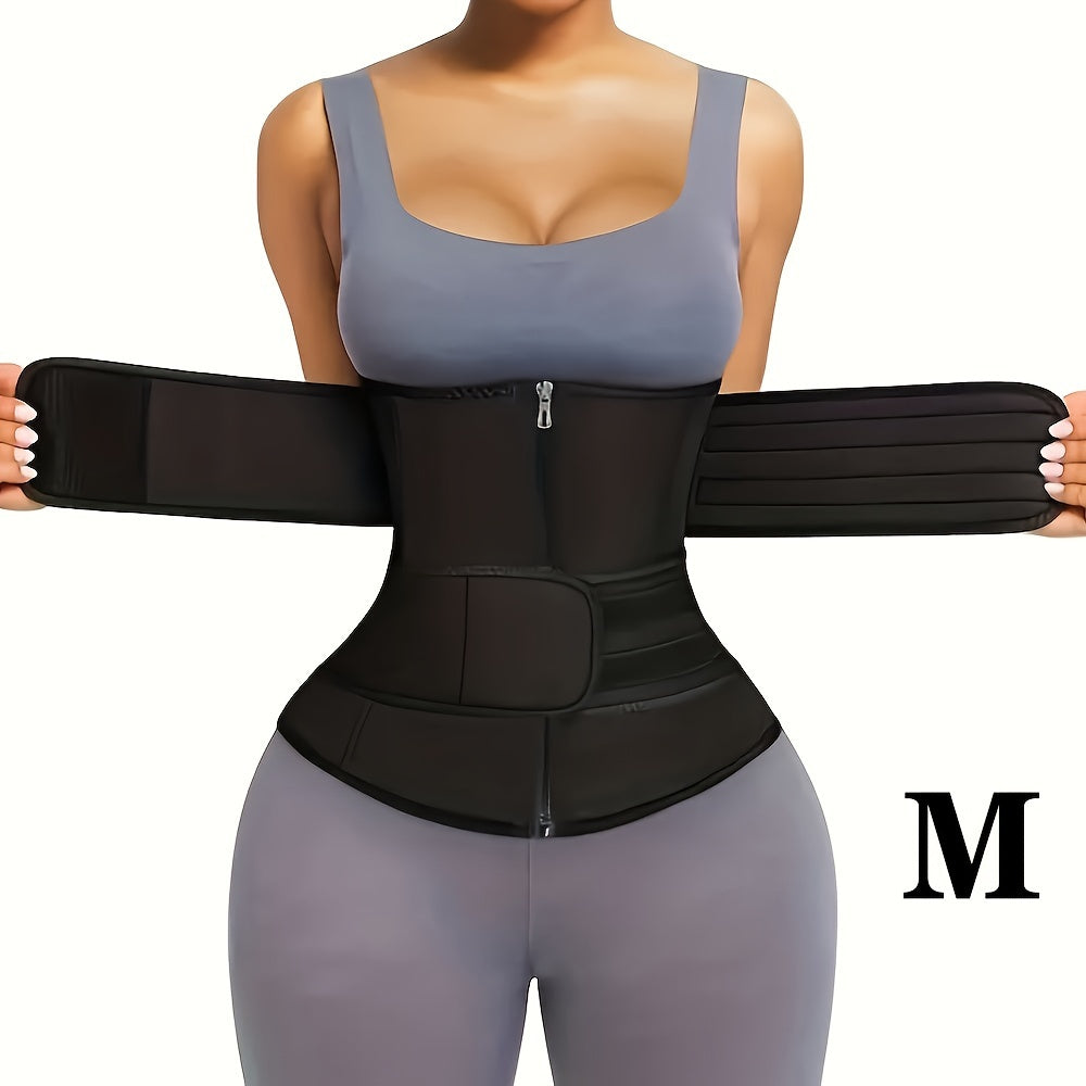 1pc Double Belt Zipper Waist Trainer with Hook & Loop Fastener, Women's Waist Trimmer & Shapewear