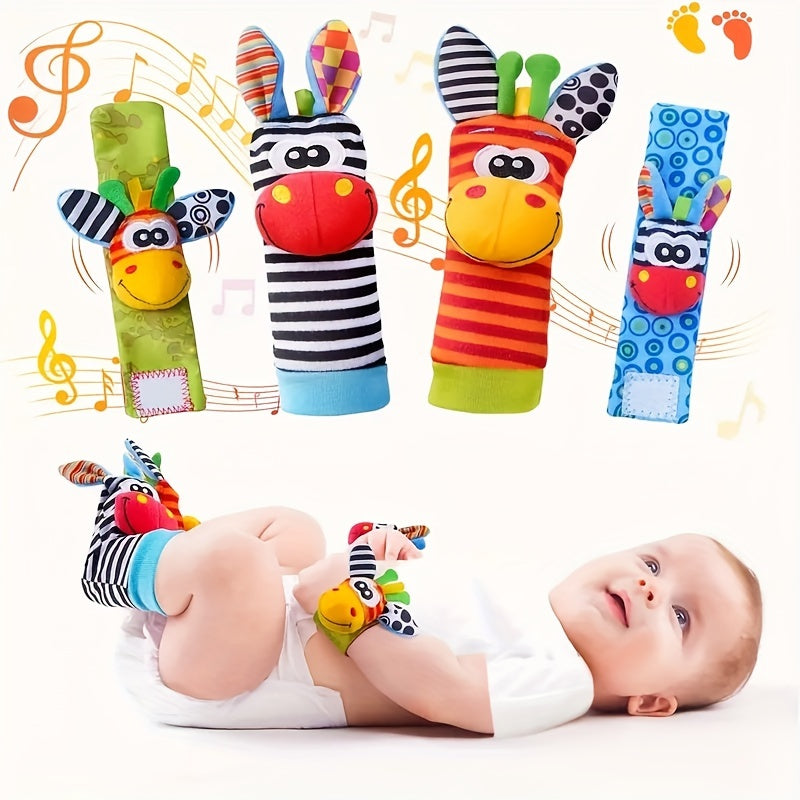 Set of 4 Baby Rattles Toys for Ages 0-12 Months, Perfect for Infant Girls and Boys Aged 3-6 Months, Hand & Foot Toys for Newborns up to 9 Months, Includes Baby Shower Gifts with Wrist Rattle Socks