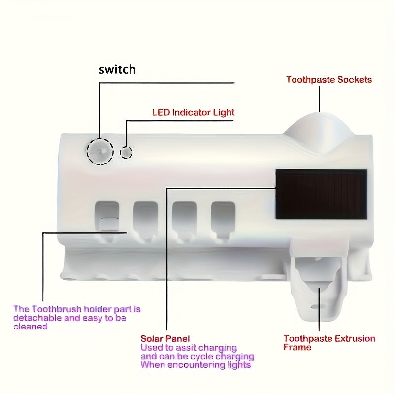 NJI Smart Toothbrush Holder with Automatic Dispenser - Sleek White Design, USB Rechargeable, Wall-Mounted, Multi-Brush Capacity, Ventilation Slits, Perfect for Family Bathrooms and