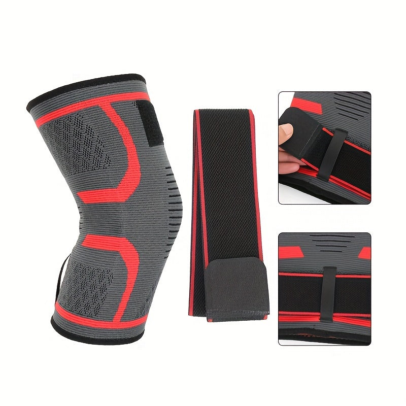 XuanGui Adjustable Nylon Knee Support Brace with Strap - Black & Red Design; Stabilizes knee joints for various activities, secure fit.