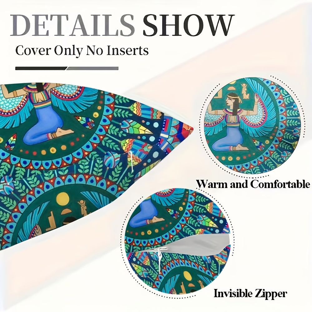 Two pieces of pillow covers featuring the Egyptian Goddess Isis pattern. They have a double-sided print and are made of short plush polyester, perfect for decorating your sofa or bedroom. Each cover measures 30.48x50.8 cm and comes with the code