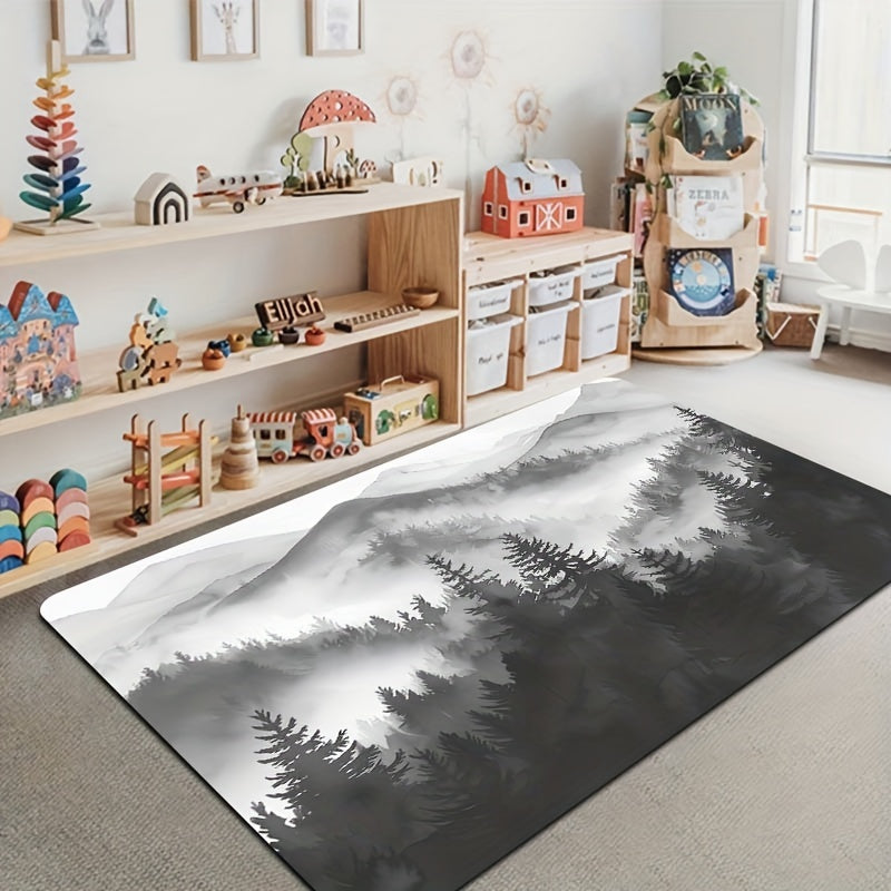 Forest Big Mountain Pattern Bathroom Carpet with Foam Cushion and Skid-Proof Bottom for Kitchen, Living Room, Bedroom, and Indoor Spaces. Machine Washable Entrance Doormat for Home Decor.