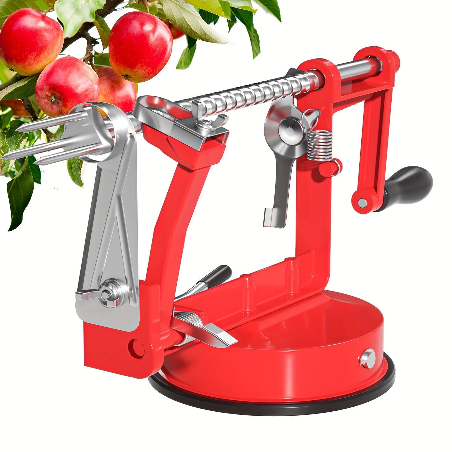 Ergonomic Stainless Steel Kitchen Gadget with Strong Suction Base for Peeling, Slicing, and Coring Apples, Pears, and Potatoes - 3-in-1 Functionality