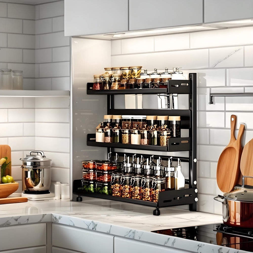 Tiered Metal Spice Rack Organizer - Organize Spices, Jars, and Bottles on Your Countertop - Sturdy Kitchen Storage Solution