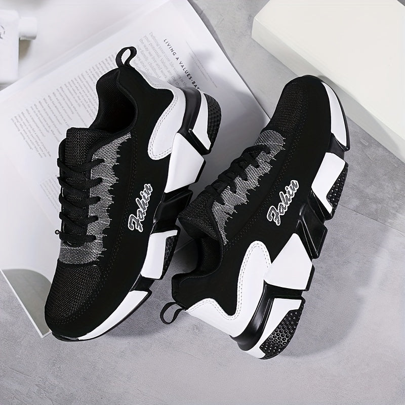 Women's Colorblock Sports Shoes: Casual lace-up sneakers for running and walking with breathable design.