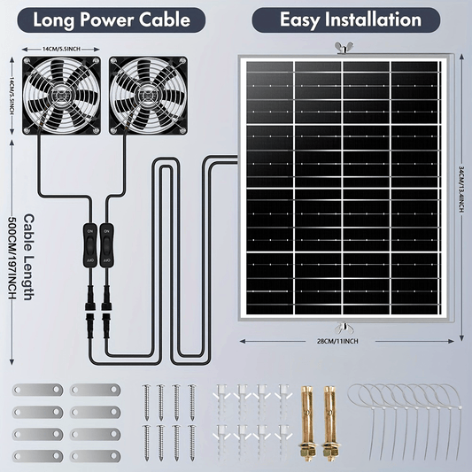 Top-notch Solar & Wind Powered Fan Kit for Greenhouses, Sheds, Pet Houses - Versatile with Dual Fans and Weatherproof Design, includes Remote Control