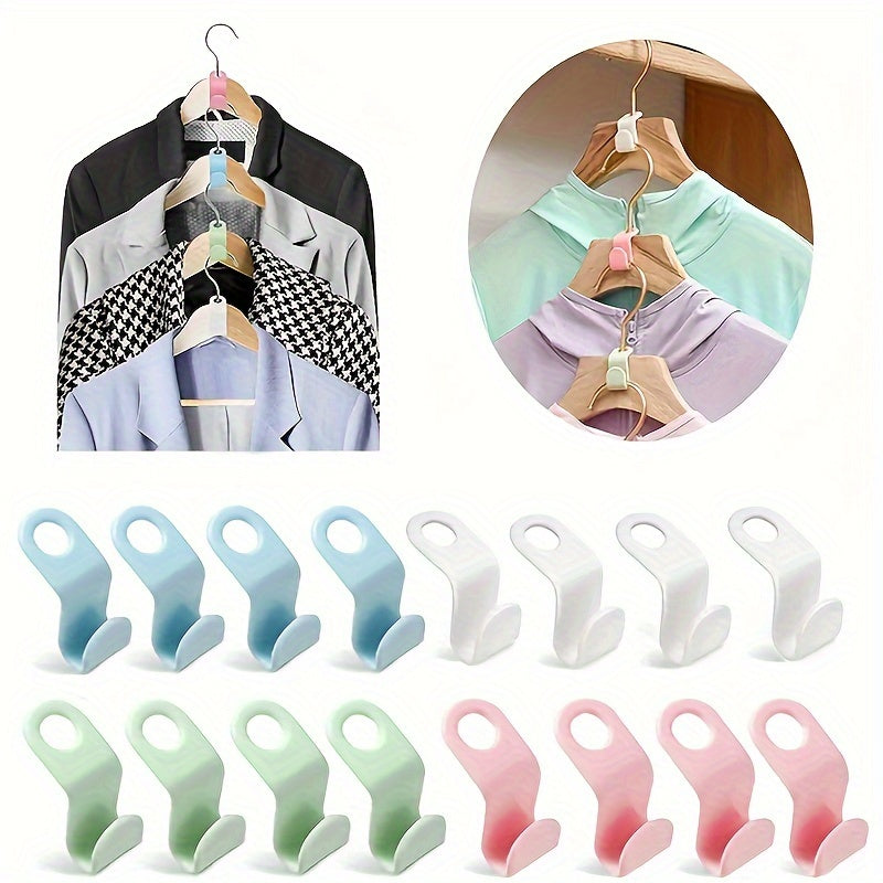 20pcs stackable plastic hooks for wardrobe organization - space-saving, wall-mounted clothing hanger connectors.