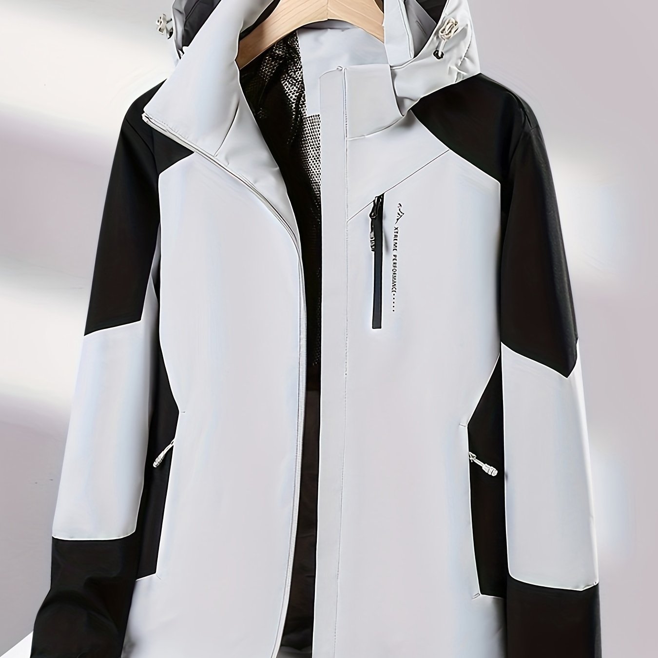 Women's Color Block Hooded Polyester Winter Sports Jacket with Waterproof and Lightweight features, Long Sleeve Zippered Coat with 100% Polyester Lining, H Fit, 150g/m² Fabric Weight.