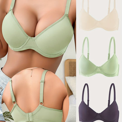 Simple Solid Seamless Bra Set, Comfortable Push-Up Lingerie for Women.