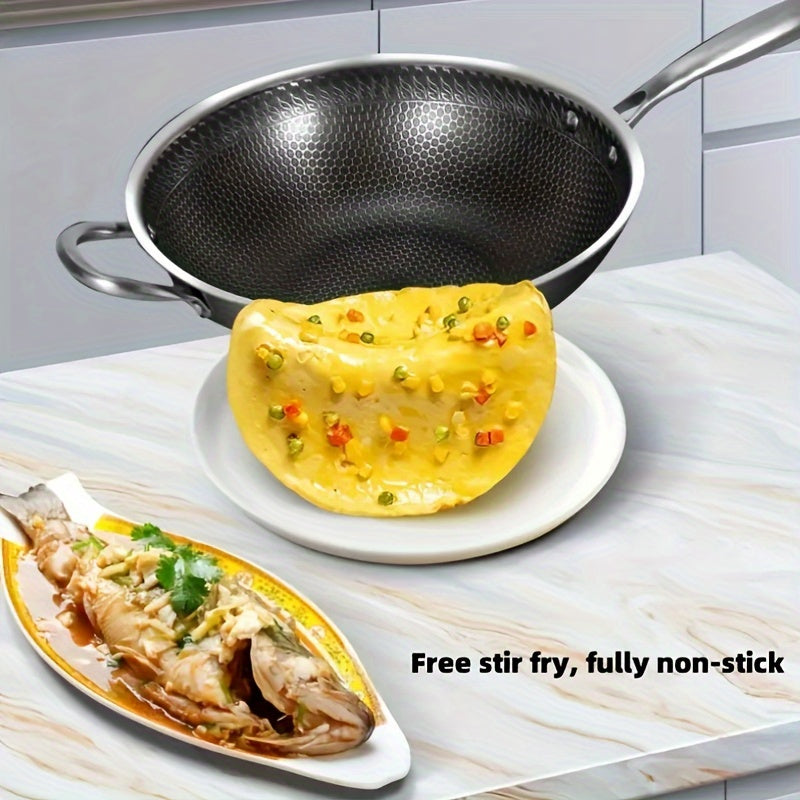 Home kitchens will benefit from this set of stainless steel honeycomb frying pans, which are non-stick and require no coating. Ideal for cooking eggs, steak, and pancakes with ease.