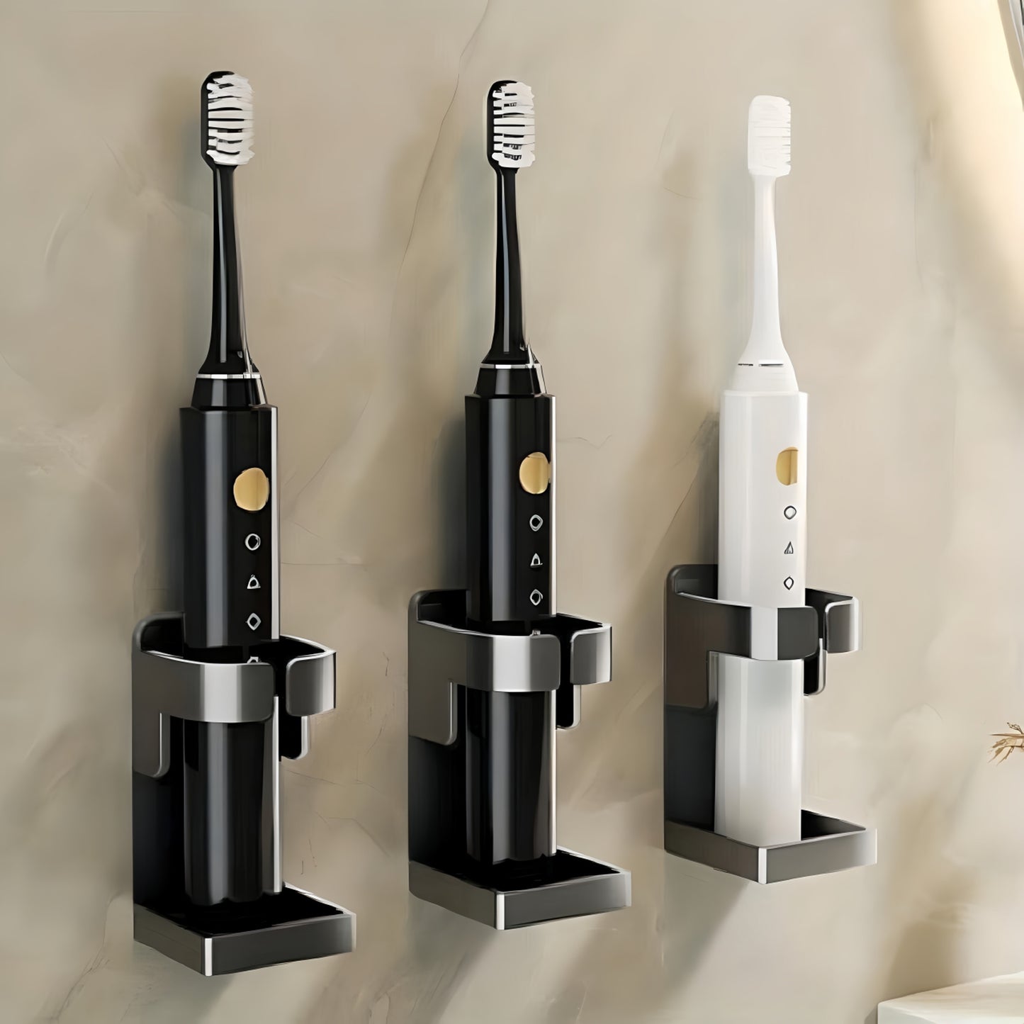 Toilet storage shelf with traceless toothbrush holder for 90% of electric toothbrushes.